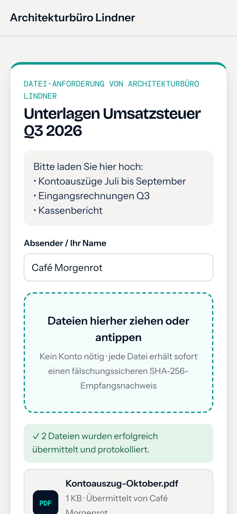 Abhol-Link am Handy: Kunde lädt Unterlagen ohne Konto hoch